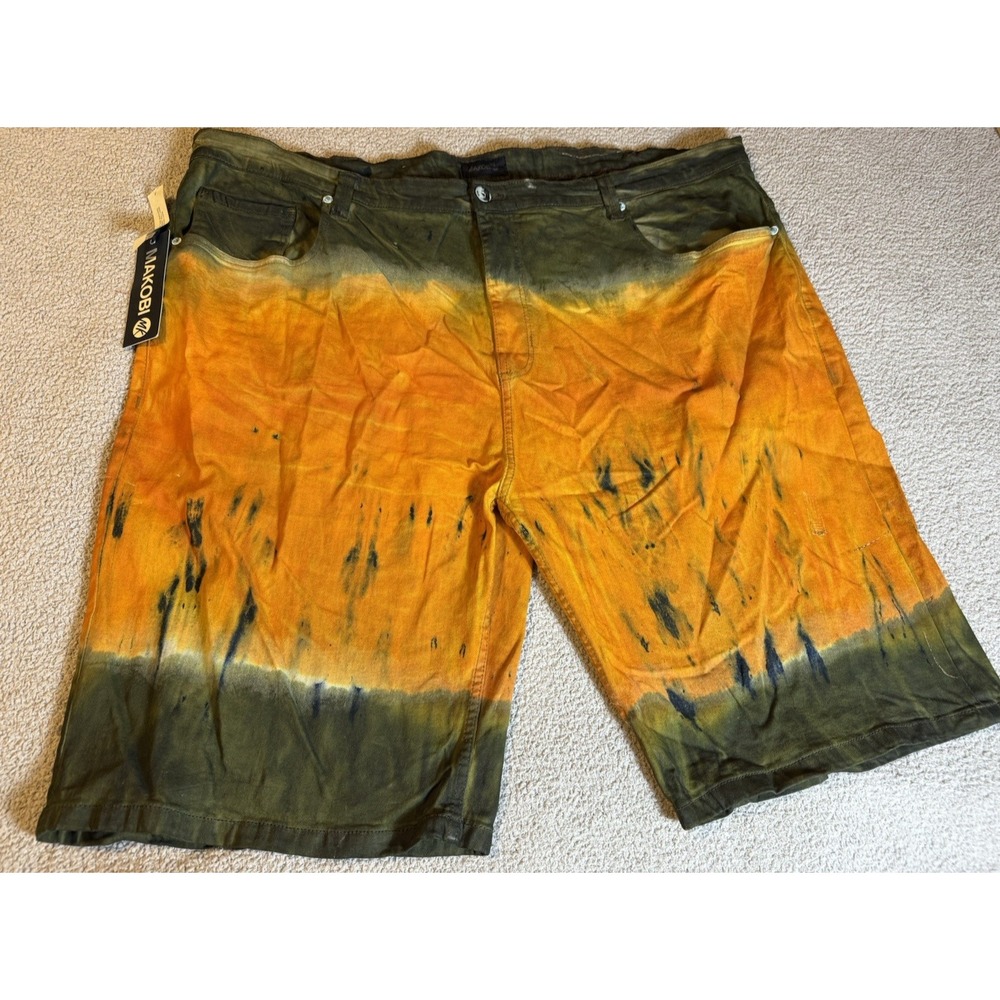 VTG MAKOBI Denim Shorts Tie-Dye Men's 52 Urban Designer Street Wear 13" Inseam